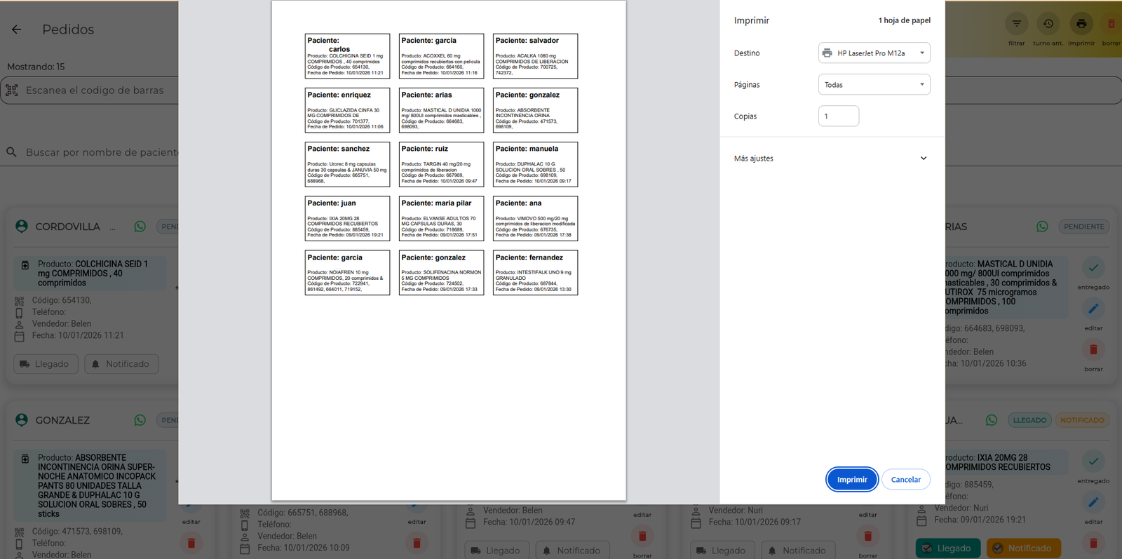 Página de impresión